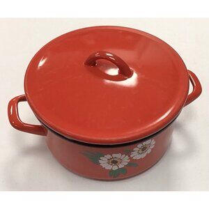 Westen Bessano Italy Vintage Lot Of 3 Red Farmhouse Enamel Pot/Pan/Lid ❤️